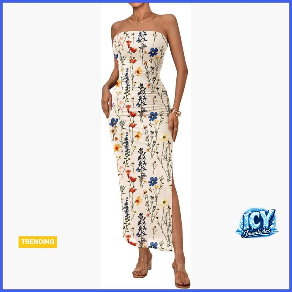 Polyester Spandex Mesh Maxi Bodycon Dress Strapless Tube Party